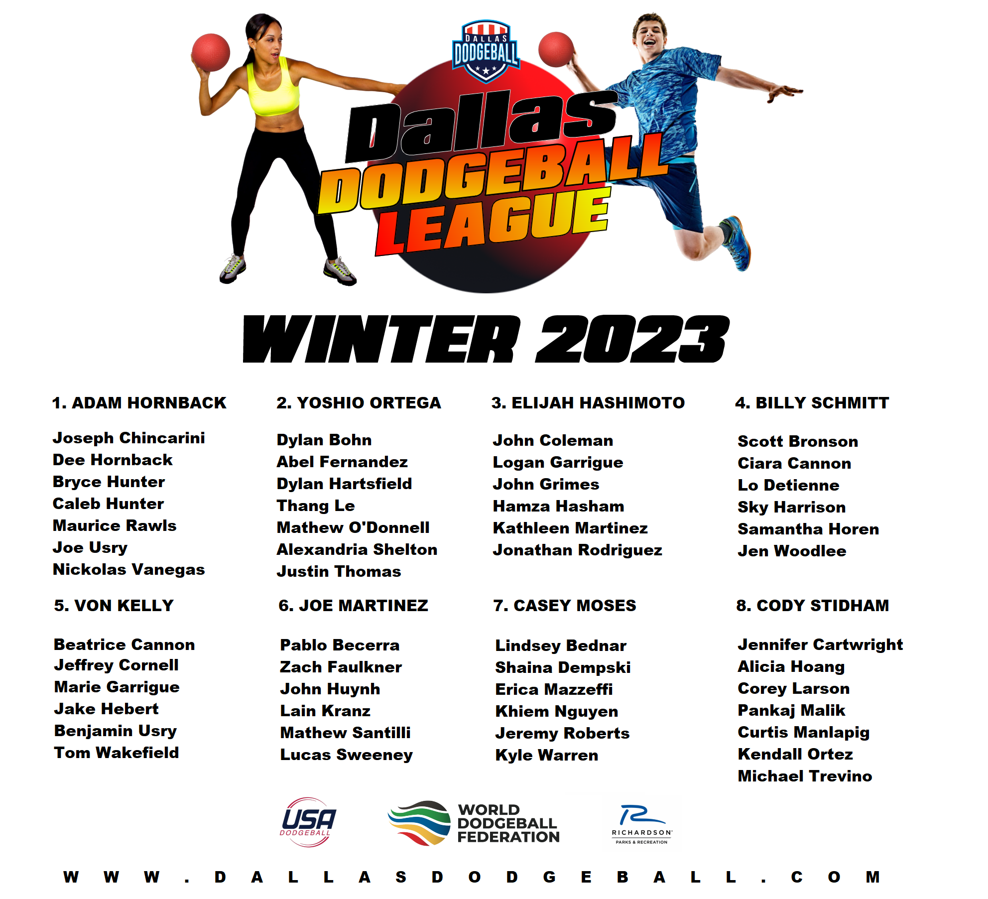 Dallas Dodgeball Winter 2023 Teams